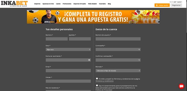 Registrarse en Inkabet Registrarse en Inkabet