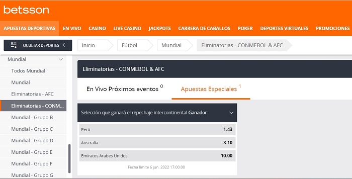 Apuestas Betsson repechaje de perú Apuestas Betsson repechaje de perú